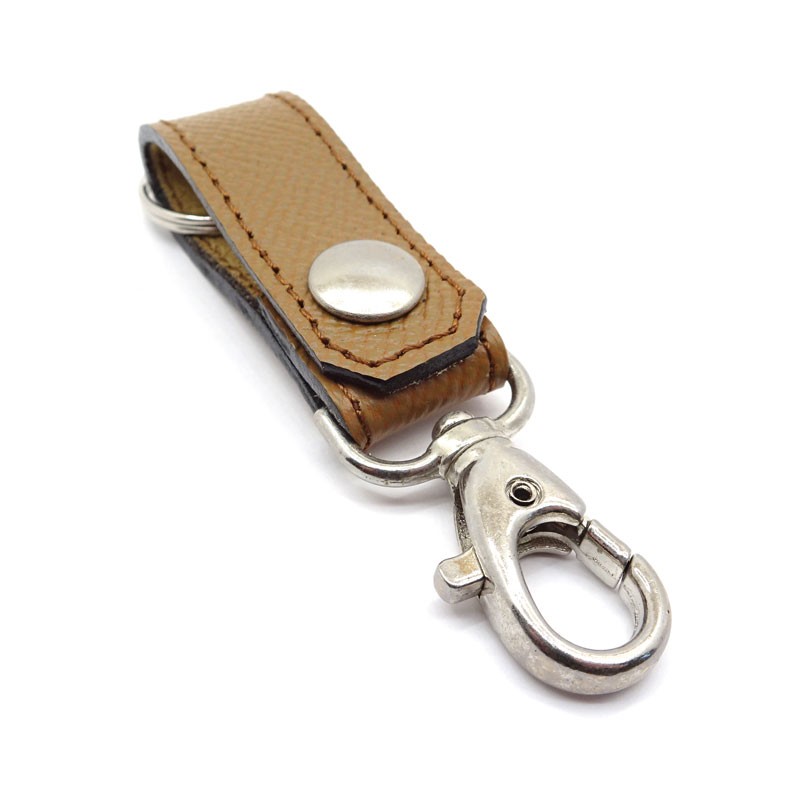 Porte clés en cuir marron ciré pullup avec mousqueton - Cuir en Stock